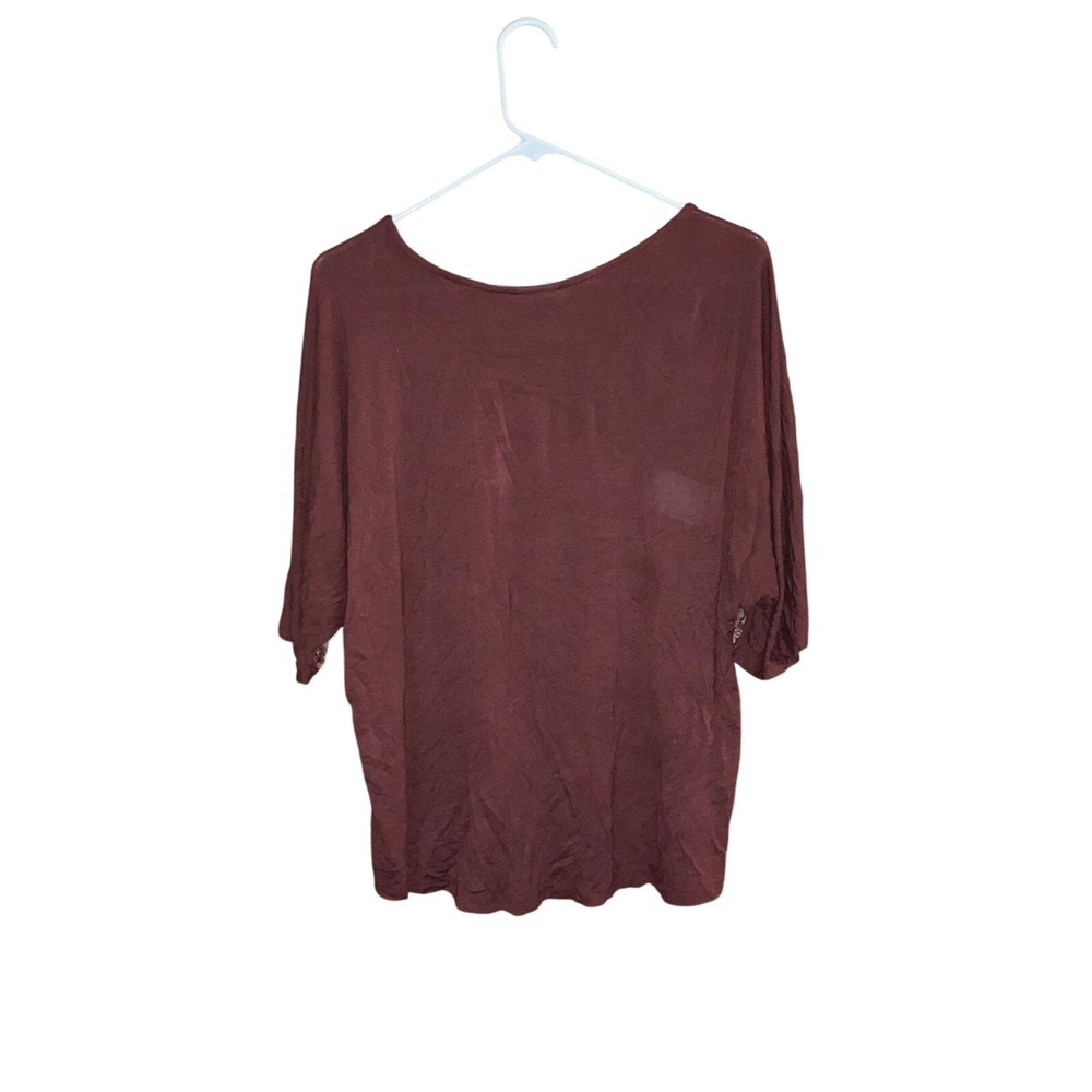 Womens Textured Knit Top Short Sleeve Lightweight Pullover Blouse Burgundy‎ - Picture 2 of 2